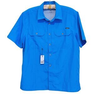 NWT Eddie Bauer Tech PFG Button Up Shirt Medium Blue Fishing Outdoor Hiking Gorp